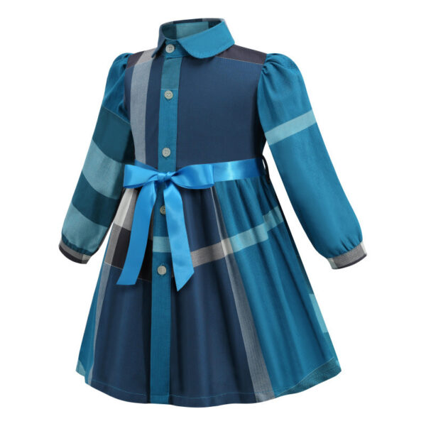 Lapel Plaid Long Sleeve Girls Dress Shirt Dress A Line Skirt