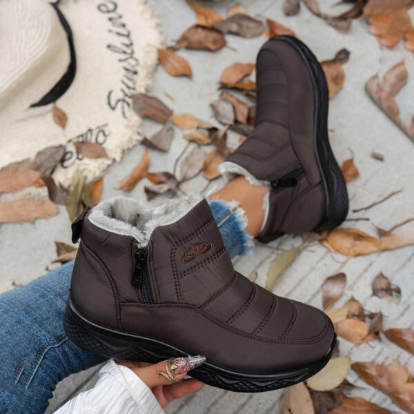 Winter Snow Boots WIth Side Zipper Casual Warm Plush Flat Shoes Women's Fleece Ankle Boot - Image 5