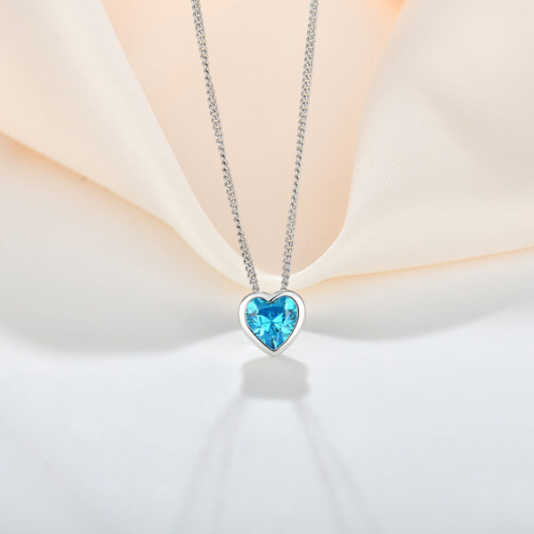 Ocean Heart S925 Sterling Silver Inlaid Zircon Heart-shaped Collarbone Necklace - Image 2