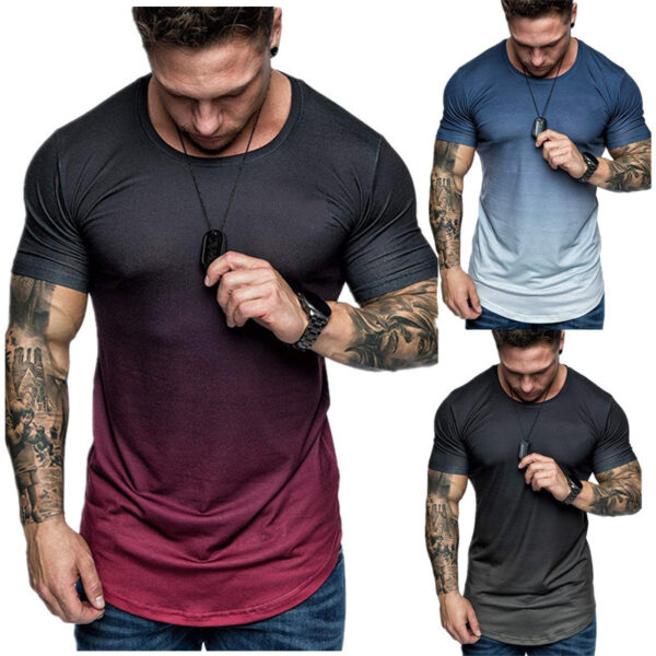 Gradient T-shirt Summer Round Neck Short Sleeve T-shirt Men - Image 6