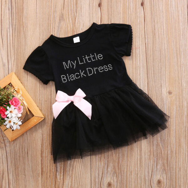 Toddler Girls Clothing Outfit Little Black Dress  Short Sleeve Princess Onesie With A Bow 6-24 Months - Image 3