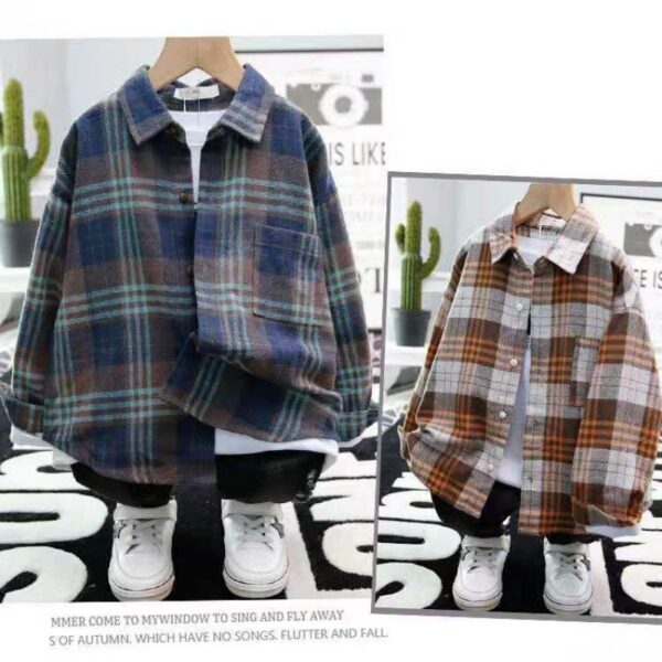 Children's Shirts, Boys' Plaid Shirts, Long Sleeves - Image 4