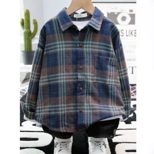 Children's Shirts, Boys' Plaid Shirts, Long Sleeves - Image 2