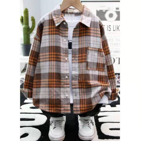 Children's Shirts, Boys' Plaid Shirts, Long Sleeves - Image 3