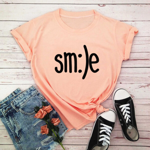 S-5XL Plus Size TShirt Women New Smile Letter Printed Shirt O Neck Short Sleeve Tees Summer Top 100%cotton Women's T-shirts - Image 3