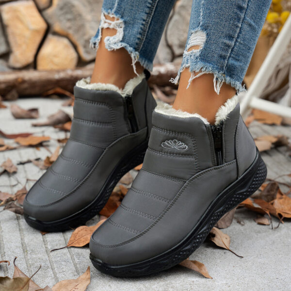 Winter Snow Boots WIth Side Zipper Casual Warm Plush Flat Shoes Women's Fleece Ankle Boot - Image 3