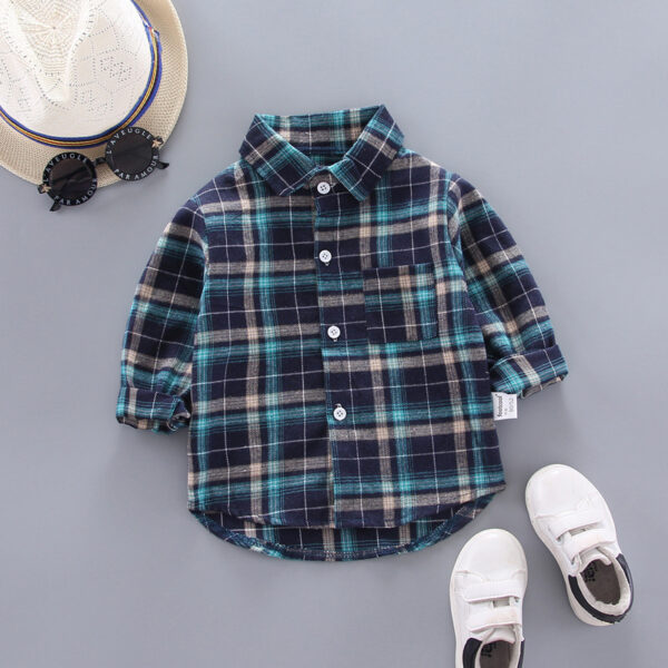 Boys And Girls Plaid Shirts Korean Style Loose Lapel Long Sleeves - Image 5