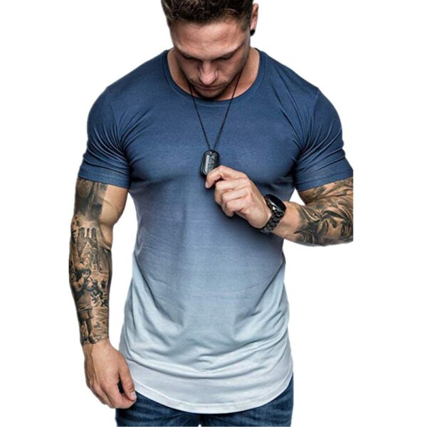 Gradient T-shirt Summer Round Neck Short Sleeve T-shirt Men - Image 2