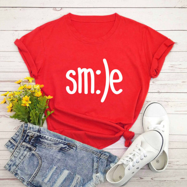 S-5XL Plus Size TShirt Women New Smile Letter Printed Shirt O Neck Short Sleeve Tees Summer Top 100%cotton Women's T-shirts - Image 4