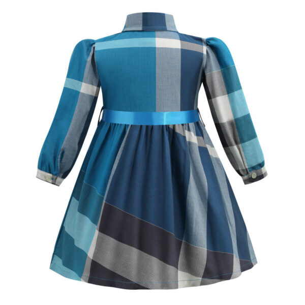 Lapel Plaid Long Sleeve Girls Dress Shirt Dress A Line Skirt - Image 4