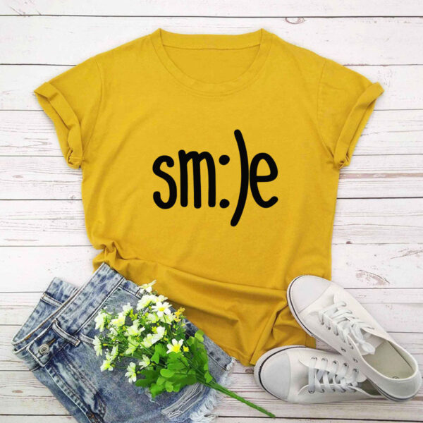 S-5XL Plus Size TShirt Women New Smile Letter Printed Shirt O Neck Short Sleeve Tees Summer Top 100%cotton Women's T-shirts - Image 6