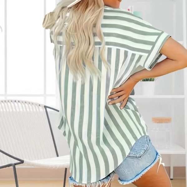 Fashion Elegant Comfortable Button Striped Plus Size Plump Girls Summer Shirt - Image 4