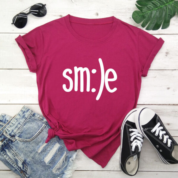 S-5XL Plus Size TShirt Women New Smile Letter Printed Shirt O Neck Short Sleeve Tees Summer Top 100%cotton Women's T-shirts - Image 5