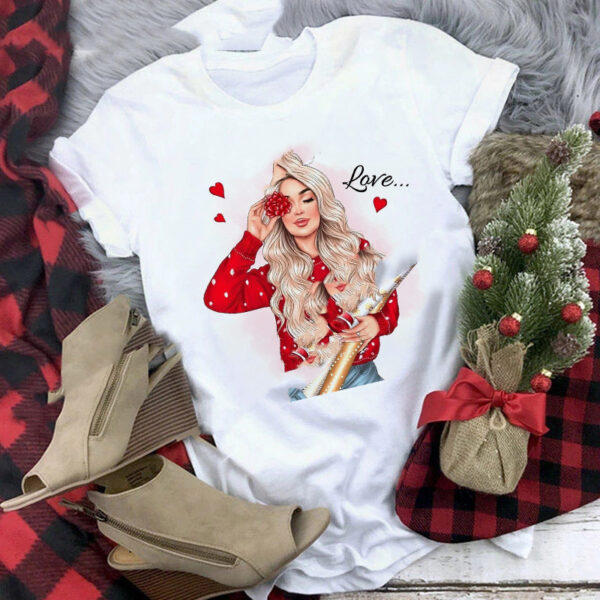 Christmas  Print Girlfriends Red T-Shirt - Image 2