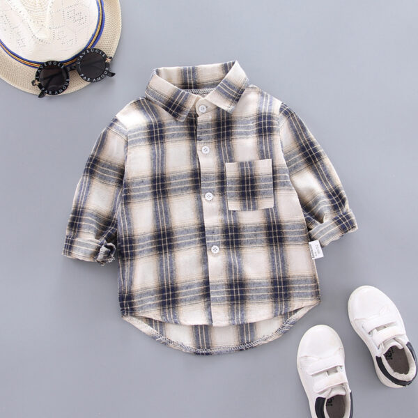 Boys And Girls Plaid Shirts Korean Style Loose Lapel Long Sleeves - Image 3