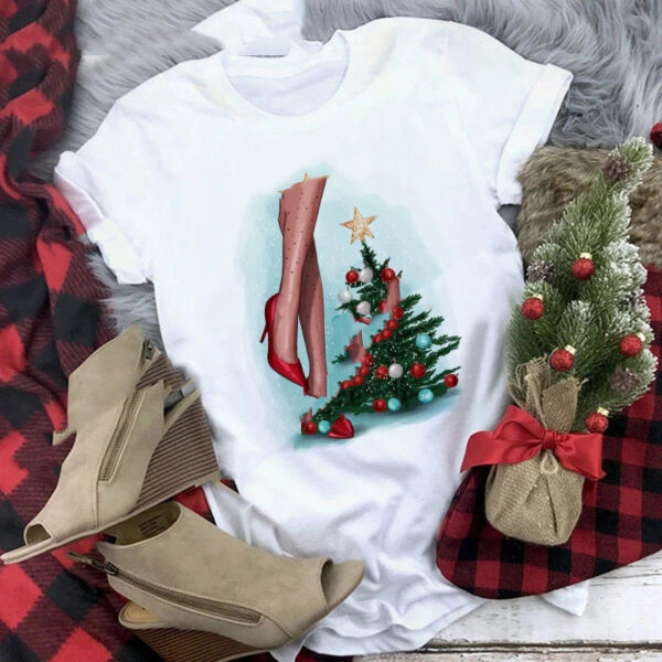 Christmas  Print Girlfriends Red T-Shirt - Image 5