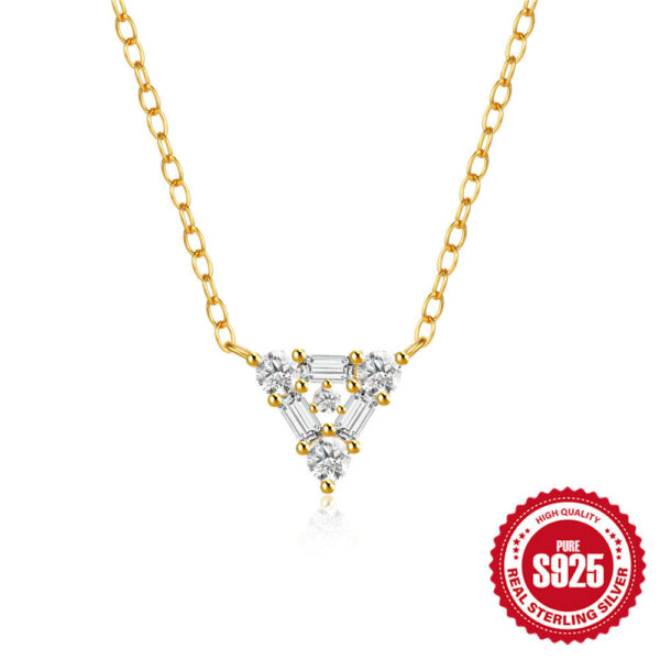 S925 Sterling Silver Personalized Triangle Diamond Short Necklace For Ladies Necklace - Image 5