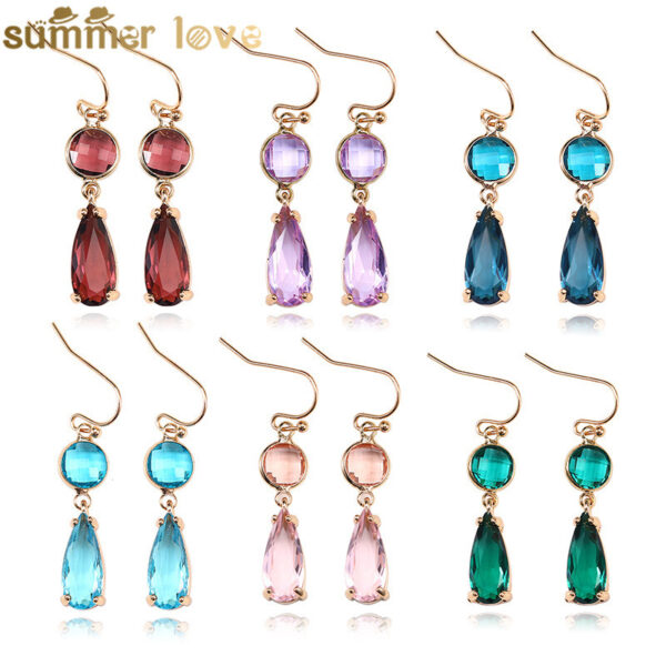 Copper Edging Geometric Multicolor K9 Glass Crystal Pendant Earrings - Image 2