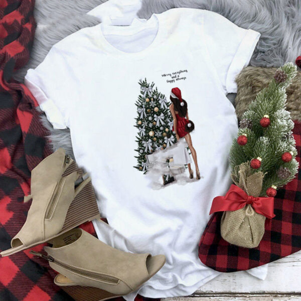 Christmas  Print Girlfriends Red T-Shirt - Image 7