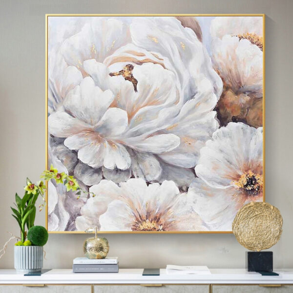 Frameless White Flower Wall Art Oil Painting - Image 4