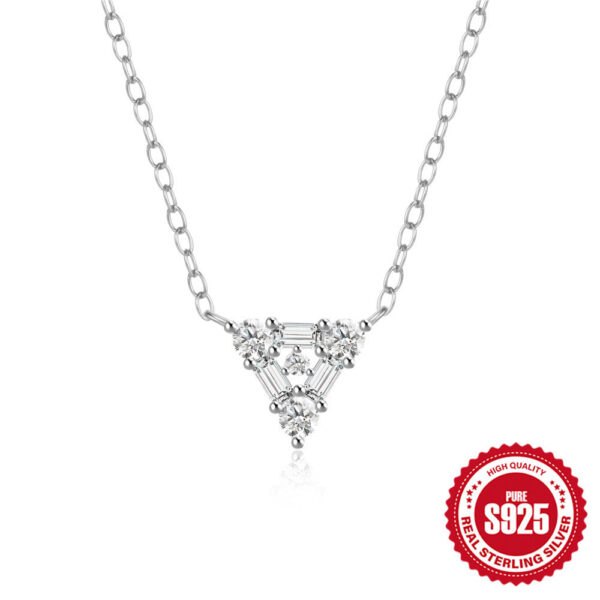 S925 Sterling Silver Personalized Triangle Diamond Short Necklace For Ladies Necklace - Image 4