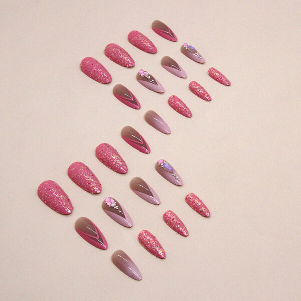 Almond Double French Fake Nails - Image 2