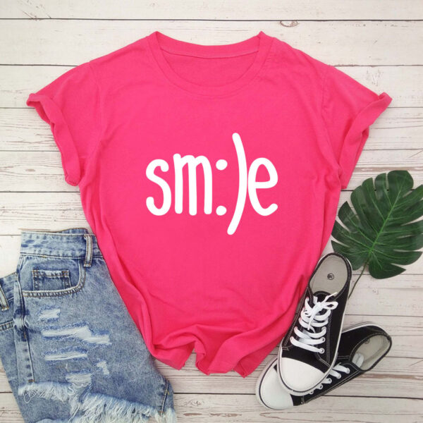 S-5XL Plus Size TShirt Women New Smile Letter Printed Shirt O Neck Short Sleeve Tees Summer Top 100%cotton Women's T-shirts - Image 2