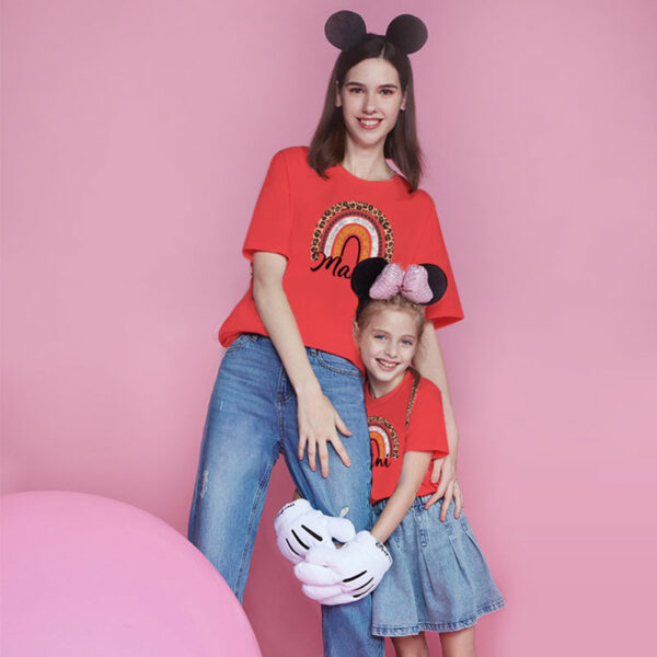 Valentine's Day Mother-daughter Matching Outfit Mom And Daughter European And American Summer Casual Trend New Rainbow Letter Print Short-sleeve - Image 5