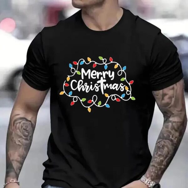 Men T-Shirt Christmas Lights Graphic Party T