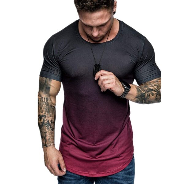 Gradient T-shirt Summer Round Neck Short Sleeve T-shirt Men - Image 5