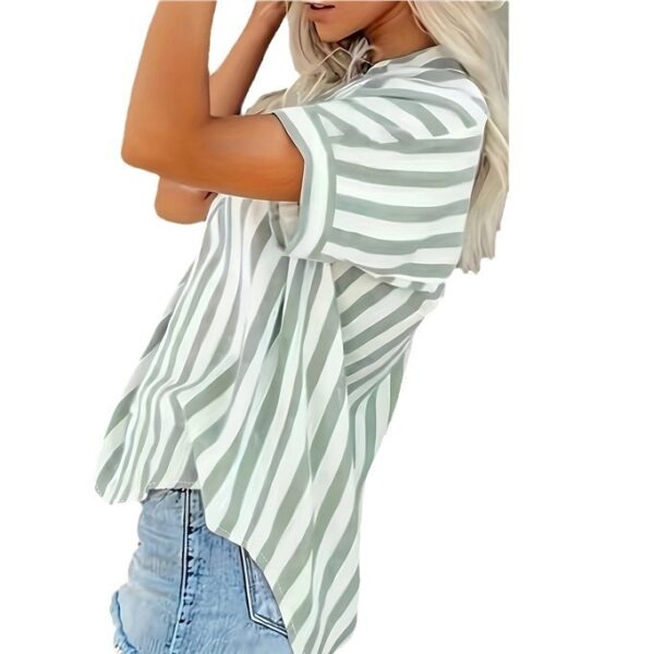 Fashion Elegant Comfortable Button Striped Plus Size Plump Girls Summer Shirt - Image 5