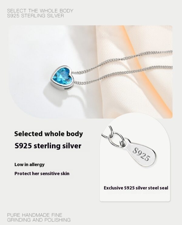 Ocean Heart S925 Sterling Silver Inlaid Zircon Heart-shaped Collarbone Necklace - Image 4