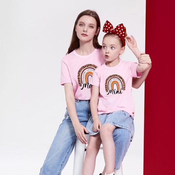 Valentine's Day Mother-daughter Matching Outfit Mom And Daughter European And American Summer Casual Trend New Rainbow Letter Print Short-sleeve