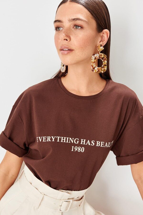 Women's cotton t-shirts brown Printed top - Image 4