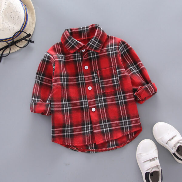 Boys And Girls Plaid Shirts Korean Style Loose Lapel Long Sleeves - Image 4