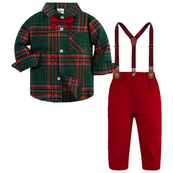 Boy Fashionable Suit Plaid Shirt Outfit - Image 3