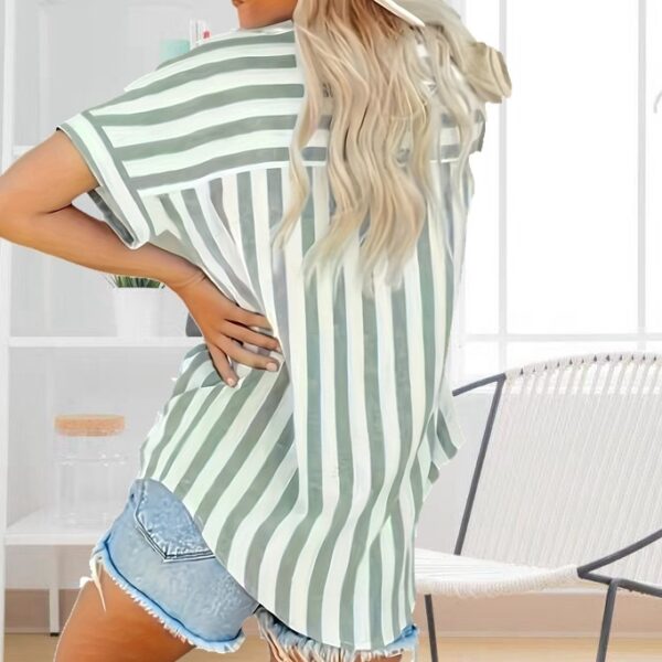 Fashion Elegant Comfortable Button Striped Plus Size Plump Girls Summer Shirt - Image 6