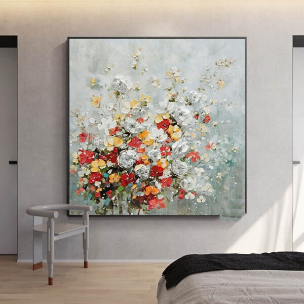 Frameless White Flower Wall Art Oil Painting - Image 6