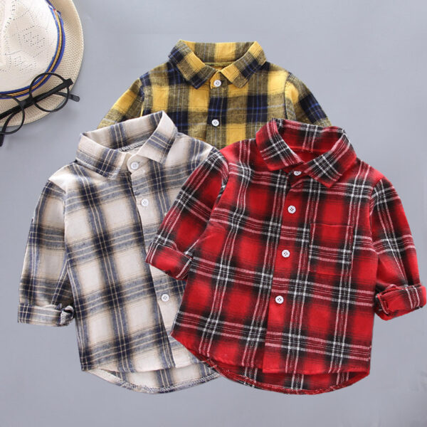 Boys And Girls Plaid Shirts Korean Style Loose Lapel Long Sleeves - Image 2