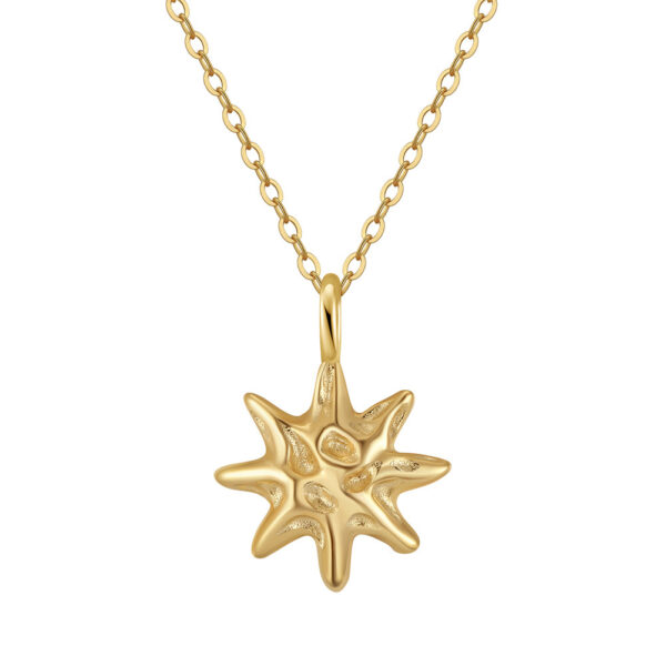 S925 Sterling Silver Hammered Star Pendant Necklace 14K Gold Plated Chain - Image 4