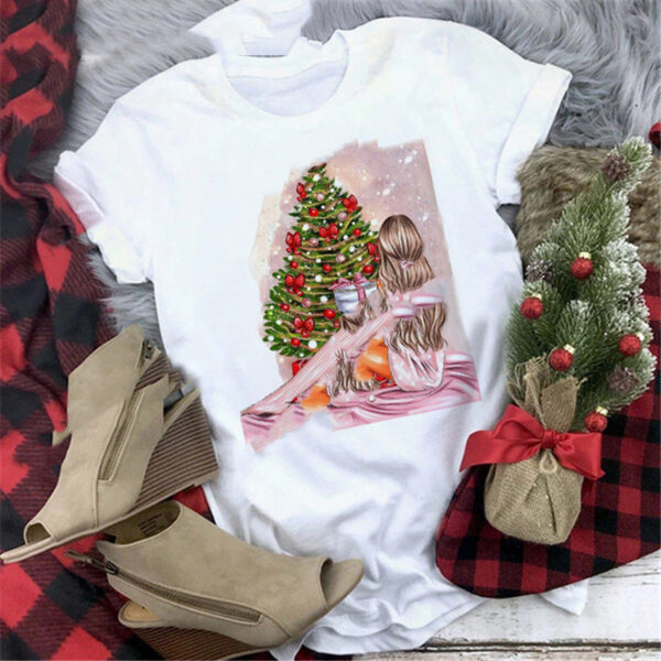 Christmas  Print Girlfriends Red T-Shirt - Image 6