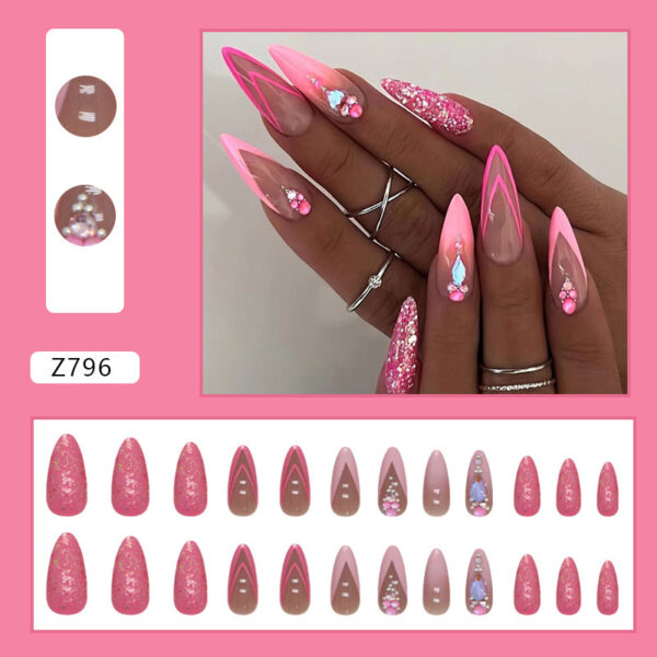 Almond Double French Fake Nails - Image 4