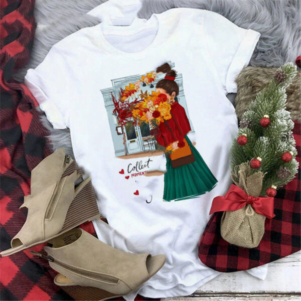 Christmas  Print Girlfriends Red T-Shirt - Image 8