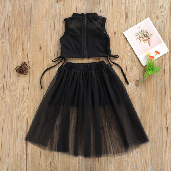 Girls' Clothing Set New Summer T-shirt Lace Tulle Skirt 2-piece Set - Image 2