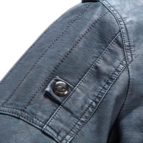 Plus Velvet Washed Retro Leather Jacket - Image 3