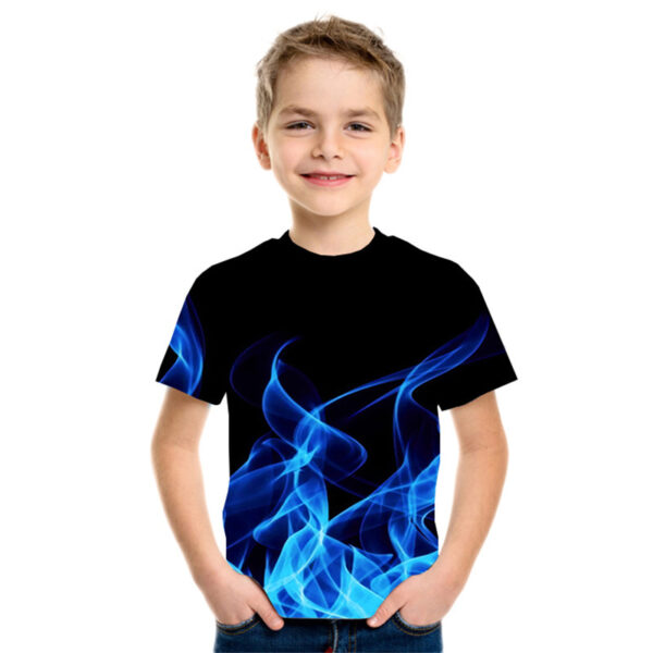 New Boys' Three-color Flame 3D Printed Short-sleeved T-shirt - Image 2