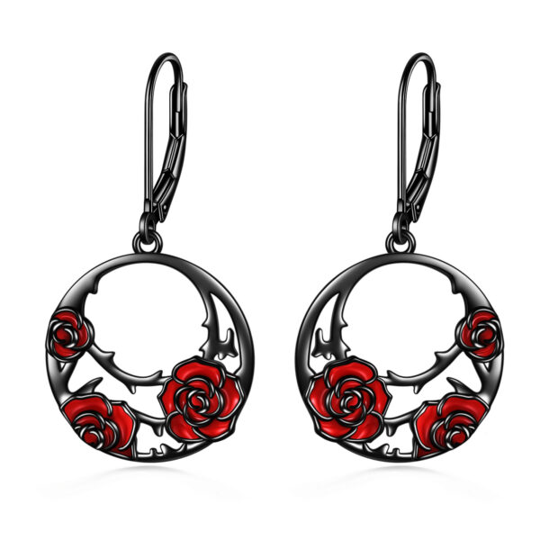 Sterling Silver Red Rose Flower Leverback Earrings – Jewelry for Women TDG - Image 4