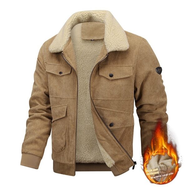 Men's Winter Fleece Jacket – Warm Lapel Cotton Coat with Pockets - Image 4