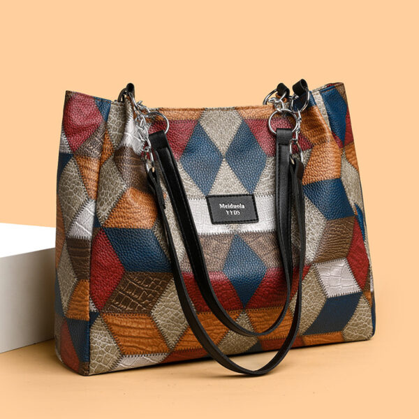 Fashion Retro Geometric Color-Blocking Shoulder Bag – Large Capacity Women’s Handbag - Image 4