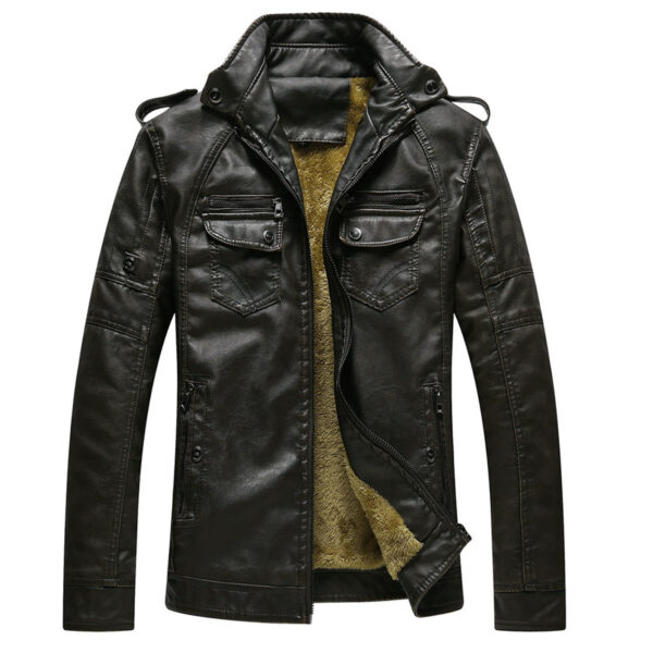 Plus Velvet Washed Retro Leather Jacket - Image 5